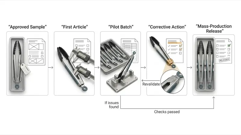 Kitchen gadget sample and pilot-production validation process.