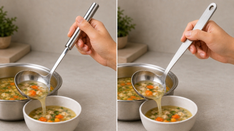 How handle cross-section affects ladle stability during serving