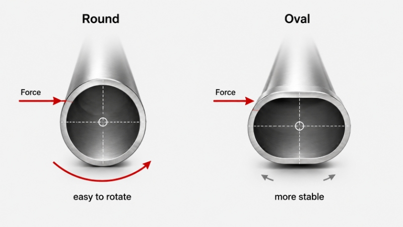 Round and oval ladle handle cross-sections under rotational force