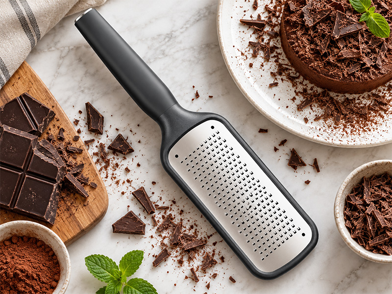 l-tools handheld grater for fine shredding of cheese, vegetables and baking ingredients.