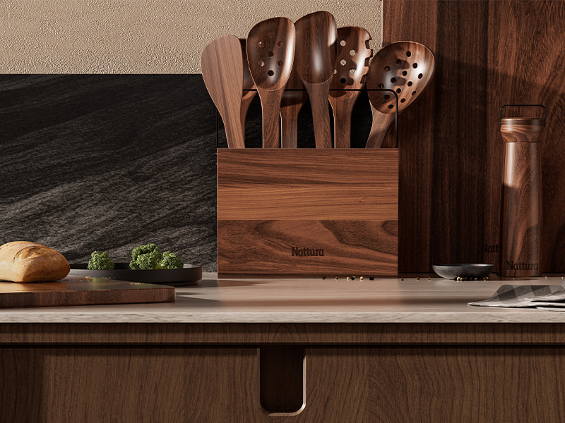 L-TOOLS retail display of L-TOOLS kitchen products in a store, showcasing product variety and professional merchandising.