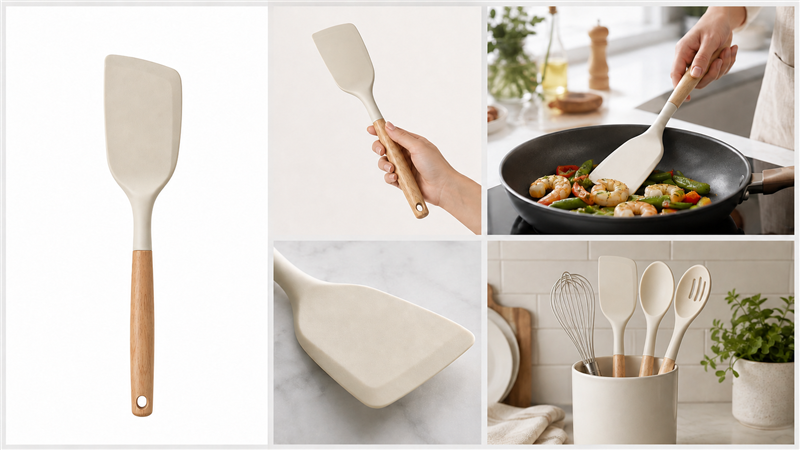 Kitchen utensil product images showing scale, function and design details