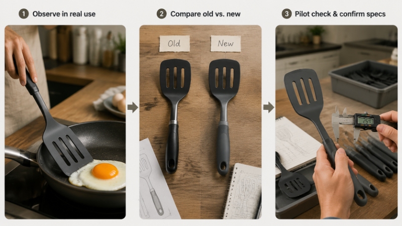 Kitchen utensil improvement moving from user observation to production control