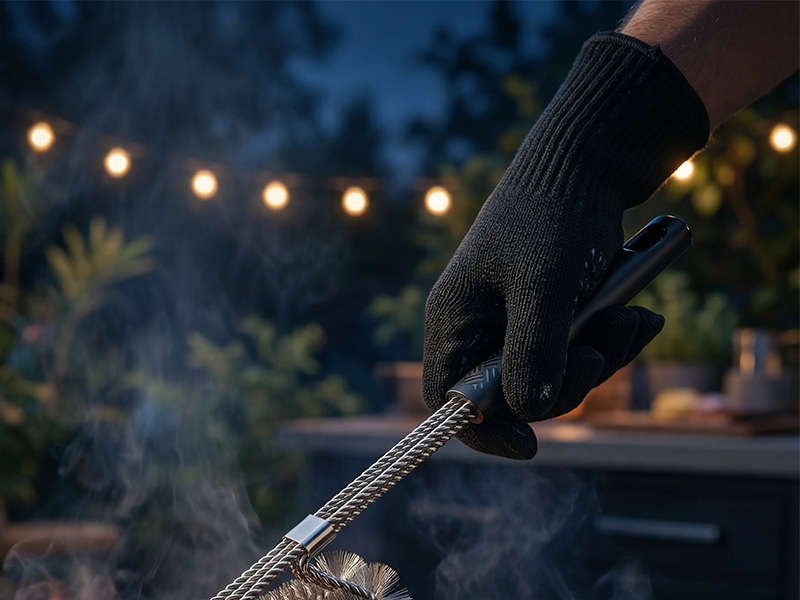L-TOOLS cleaning a kitchen sink drain brush, demonstrating practical home cleaning tools.
