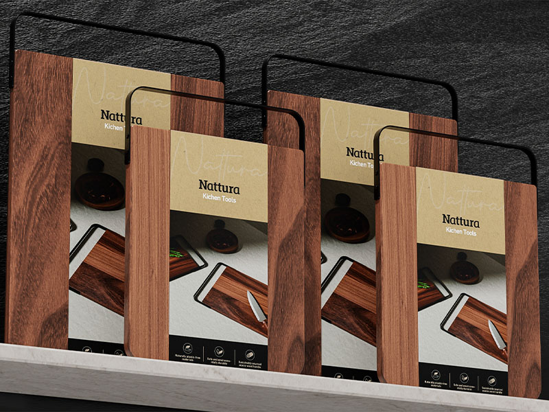 L-TOOLS wooden knife block set with multiple knives, highlighting organized and premium kitchen storage.
