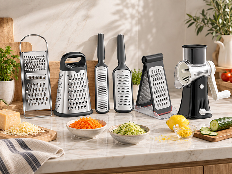 l-tools grater and slicer collection featuring box graters, handheld graters and kitchen cutting tools.