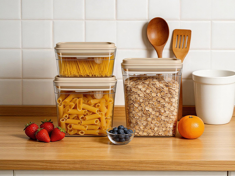 L-TOOLS kraft packaging for kitchen product displayed on a counter, emphasizing sustainable and eco-friendly design.