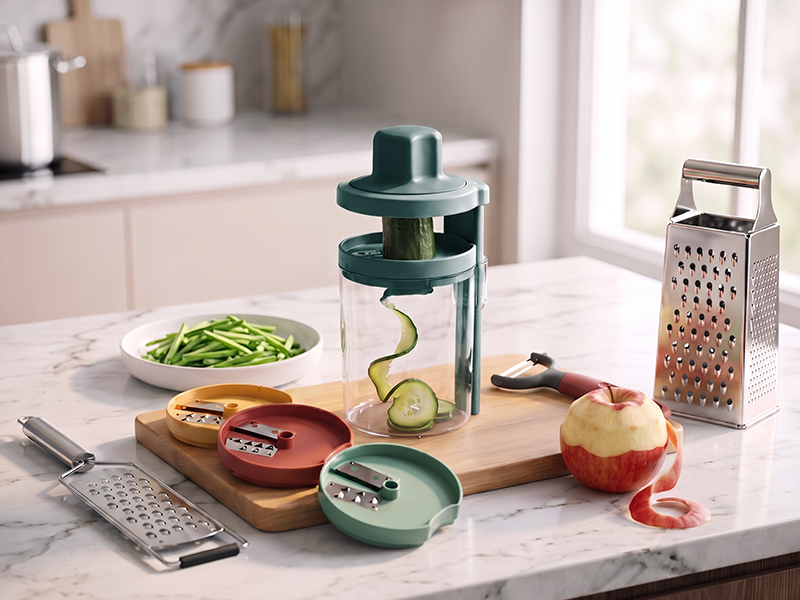 L-TOOLS chopper and four-sided grater kitchen tools for vegetable and food preparation.