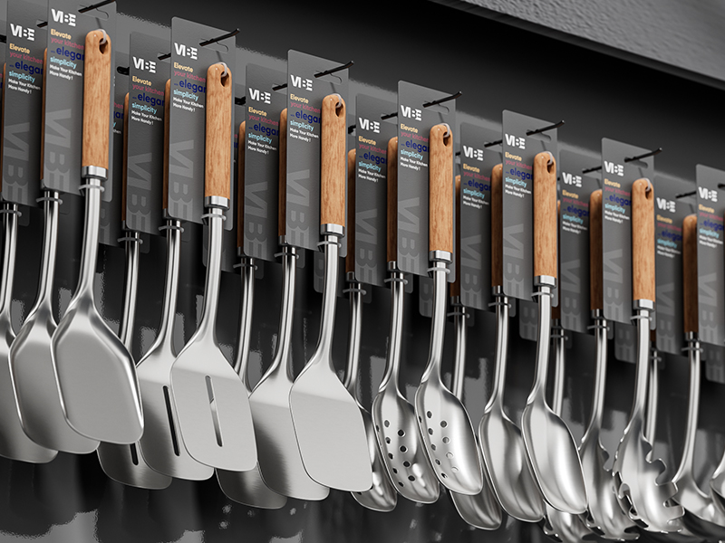 L-TOOLS wooden handle kitchen utensils with premium packaging for cooking applications.