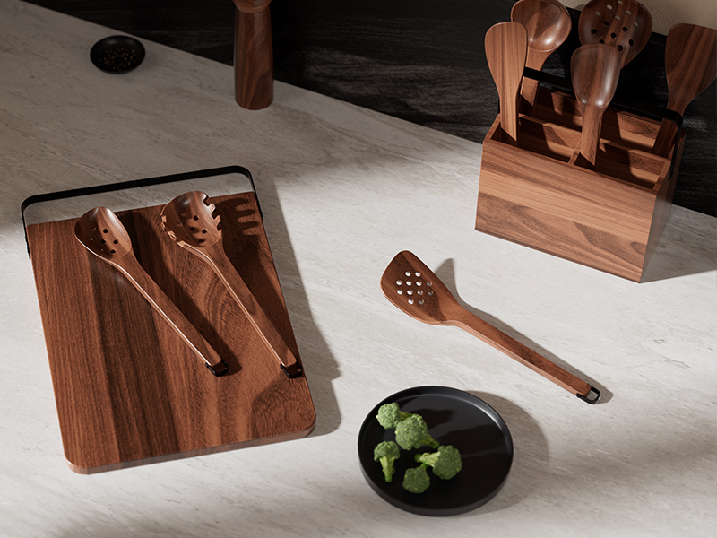 L-TOOLS wooden kitchen utensils and serving accessories for modern home cooking.