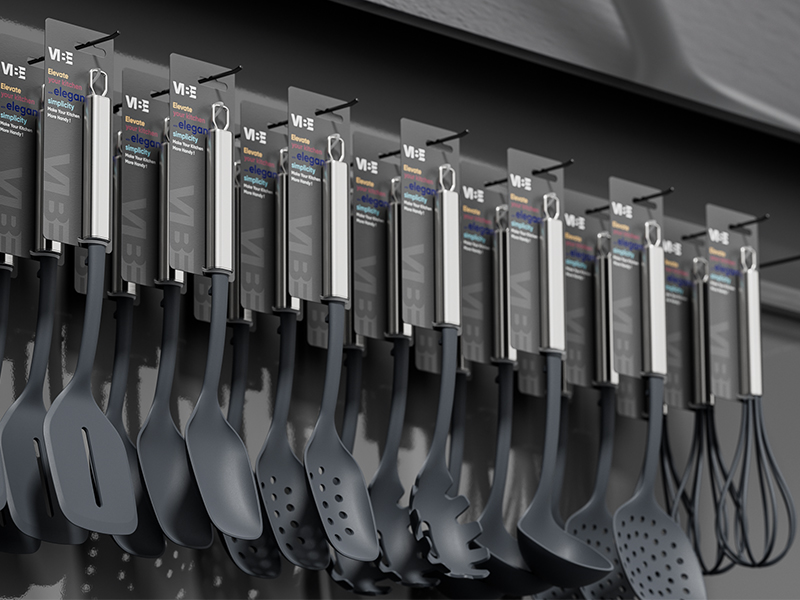 L-TOOLS kitchen utensils packaging display featuring cooking tools for retail and wholesale.