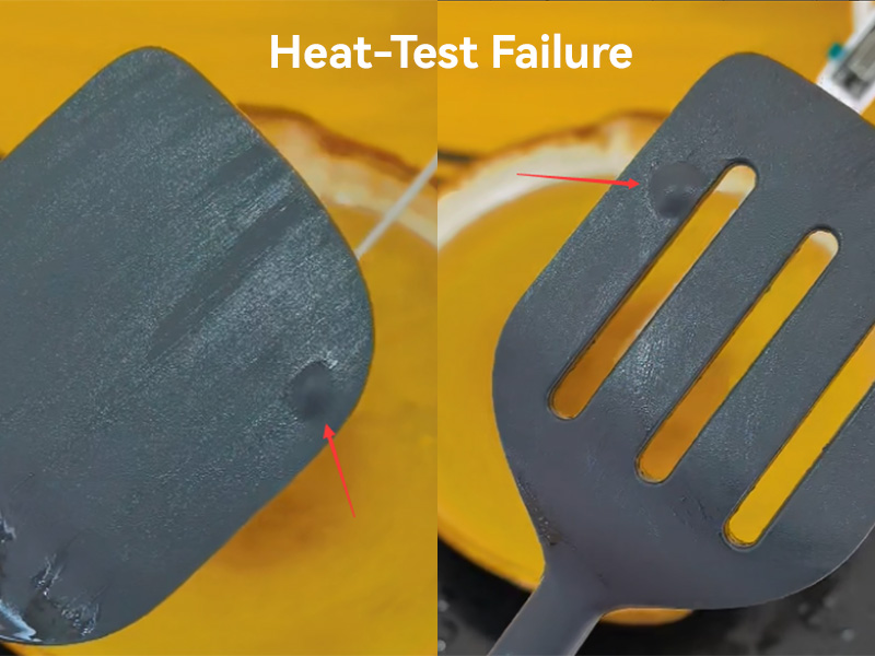 L-TOOLS silicone spatula heat test evaluation showing product performance and quality inspection.