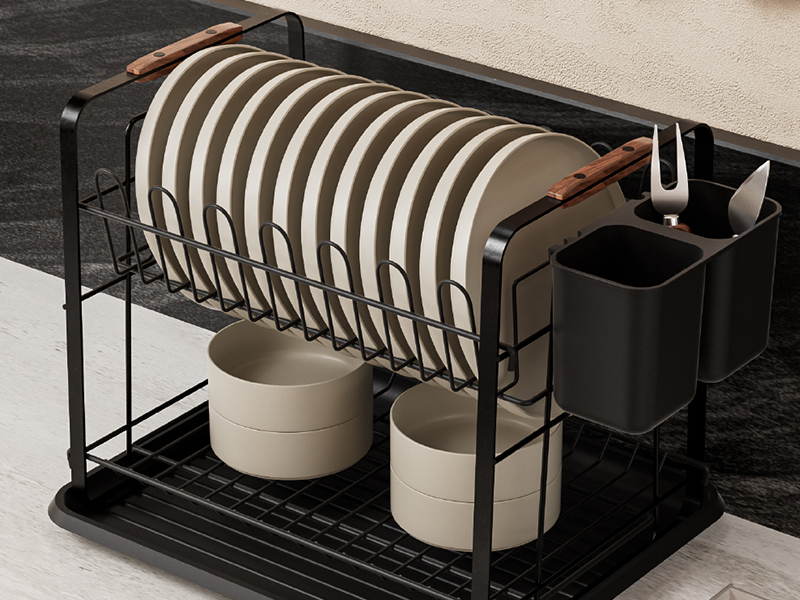 L-TOOLS dish drying rack for kitchen countertop organization and efficient dish storage.