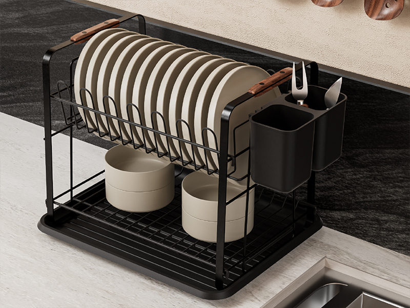 L-TOOLS dish drying rack for kitchen countertop organization and efficient dish storage.