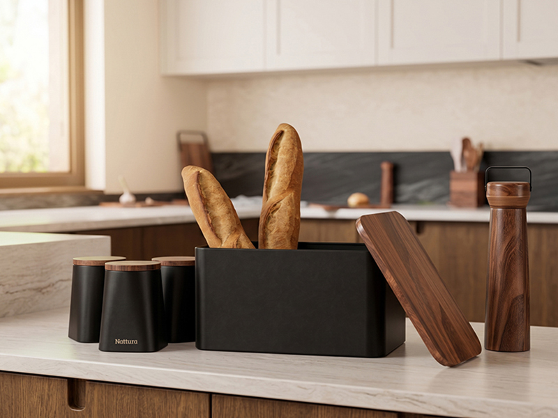 L-TOOLS bread cutting and serving tools displayed in a modern kitchen setting, highlighting professional baking accessories.